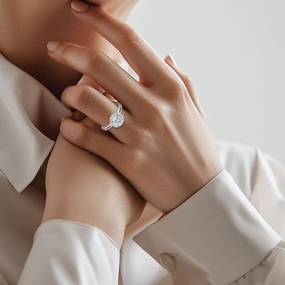 14 Karat Weißgold Verlobungsring 1,30 Karat IGI Lab Created runder Diamant E ...