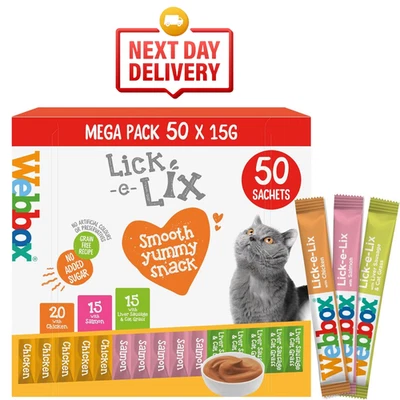 Webbox Lick-e-Lix Cat Treats Variety Mega Pack - Kitten Friendly, x 50 &