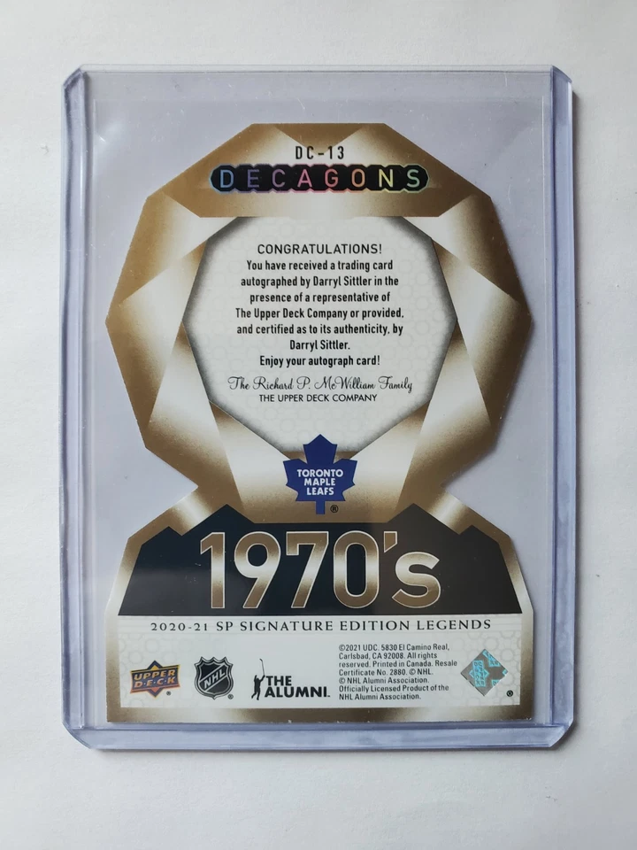 Darryl Sittler 2020 SP Signature Edition Legends Decagons #DC-13 Auto C103 - Image 2 of 2