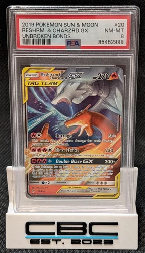 2019 Pokemon Unbroken Bonds Reshiram & Charizard GX 20/214 PSA 8 NM MT