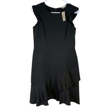 NWT Ann Taylor LOFT Black Flutter Sleeve Ruffle Hem Dress Size 2P FF0620
