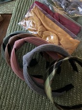 Girls Multicolor Fabric Headbands Lot, Bow Knot Accents, Check Pattern, One Size