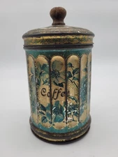 Vintage tin coffee container hinged lid