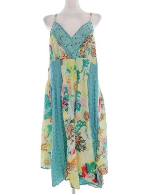 KLASS Damen Sommerkleid Gr. 46 Blau Baumwolle 100% Ärmellos Stickerei Midi
