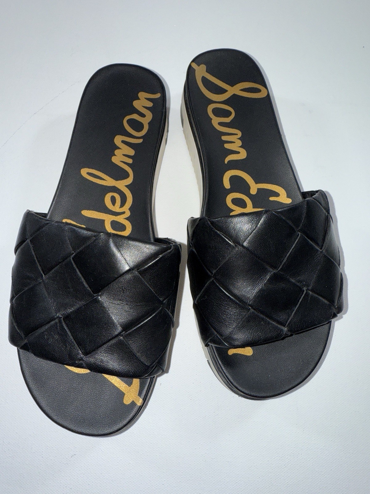 Sam Edelman Bay Black Woven Leather Slide Sandals Women’s Size 6 M Flats