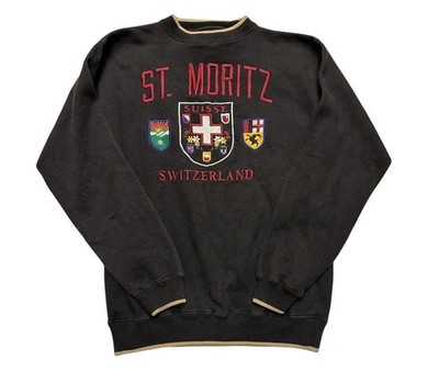 Vtg 80s 90s St Moritz Switzerland Sweatshirt Med Crewneck Embroidered Crest Ski