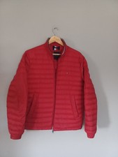Tommy Hilfiger Men's Down Puffer Jacket Packable Red Size Large VGC Full Zip VGC