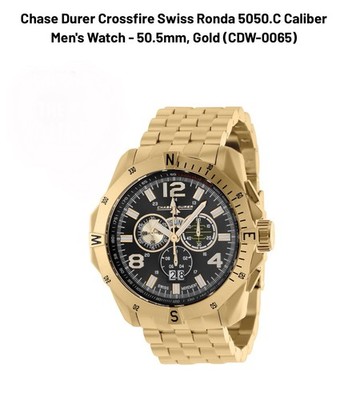 Chase Durer Crossfire Men's Gold Watch Swiss Ronda 5050.C Caliber