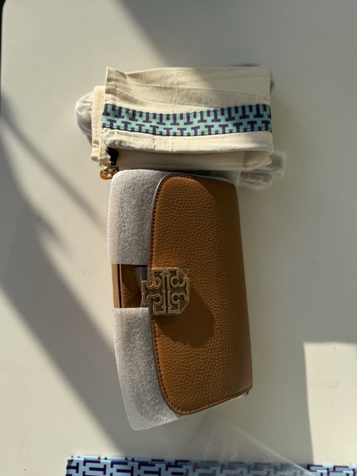 Tory Burch Brown Pebbled Leather Shoulder Bag Logo Accent Gold Hardware Dust Bag thumbnail 5