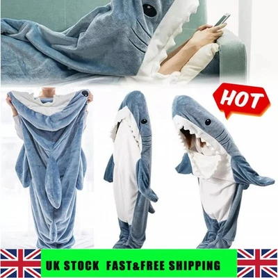 Kids & Adult Flannel Shark Blanket Hoodie Super Soft Cozy Blanket Sleeping Bag