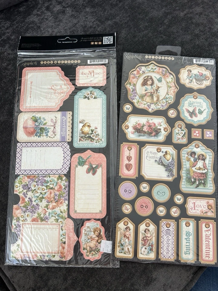 Almohadilla de papel gráfica 45 Sweet Sentiment etiquetas y bolsillos de aglomerado y 2 hojas xtr Foto 3 de 4