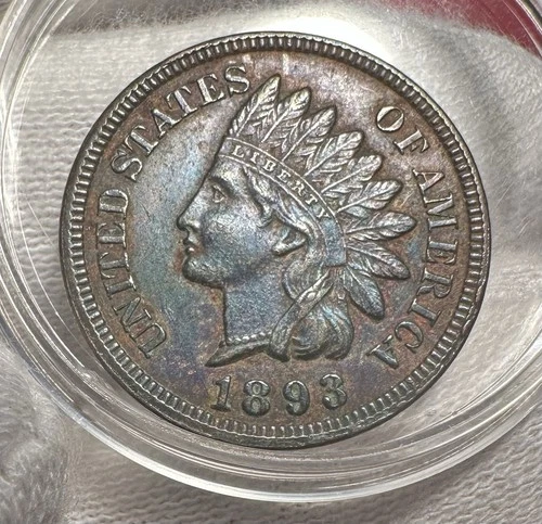 1893 Indian Head Cent Penny AU About Uncirculated 4 Diamonds
