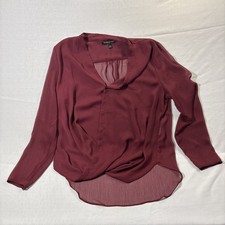 Banana Republic Women  s Size Medium Burgundy Long Sleeve Sheer Ruched Blouse