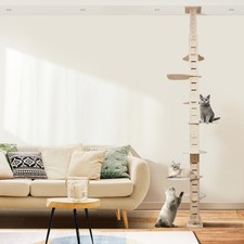 Adjustable Height Floor to Ceiling Cat Tree Tower Wood Condo w/Scratching Post