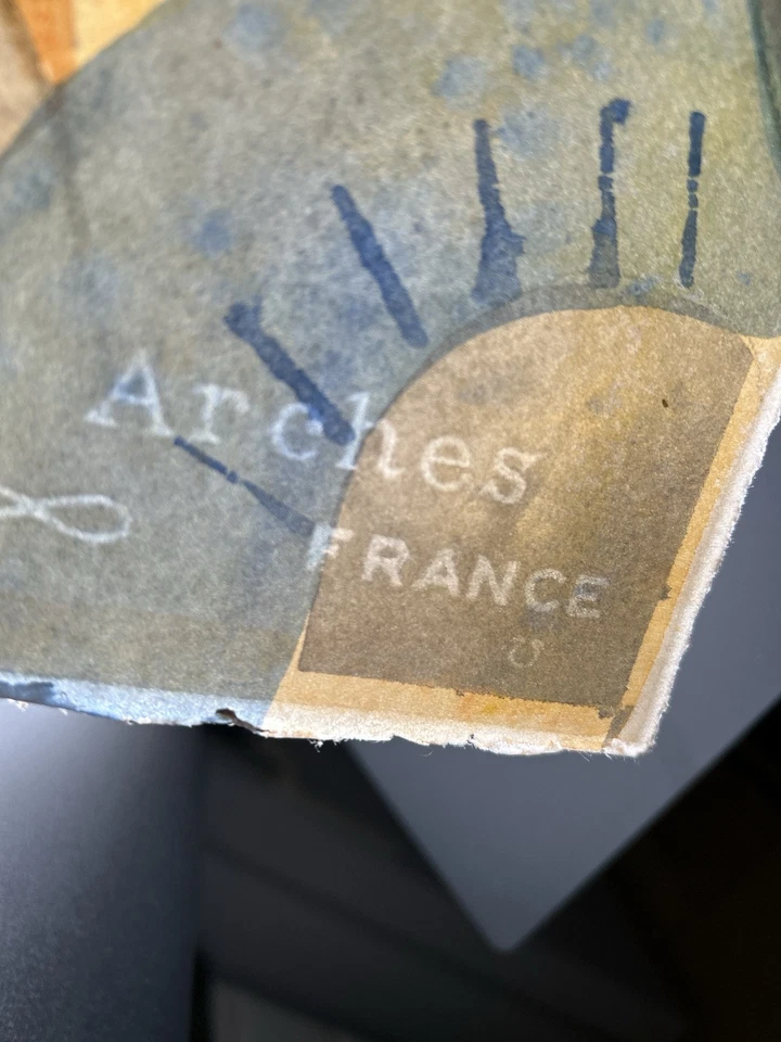 Pintura collage acuarela abstracta grande 40x32 arte moderno de mediados de siglo Foto 3 de 4