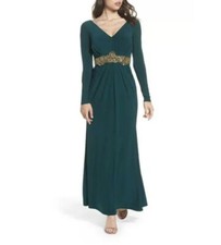  ELIZA J EMBELLISHED JERSEY HUNTER GREEN GOWN DRESS sz 2