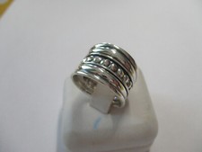 Vintage style Wide band sterling silver ring beaded design 925 silver size 7