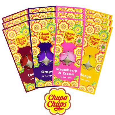 12x Chupa Chups Duftteelichter - 10er Pack - Mix aus 4 fruchtigen Düften
