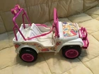 Vintage BARBIE White Jeep with Pink Rims, Seat Belts, Roll Bar & Decals MINTY