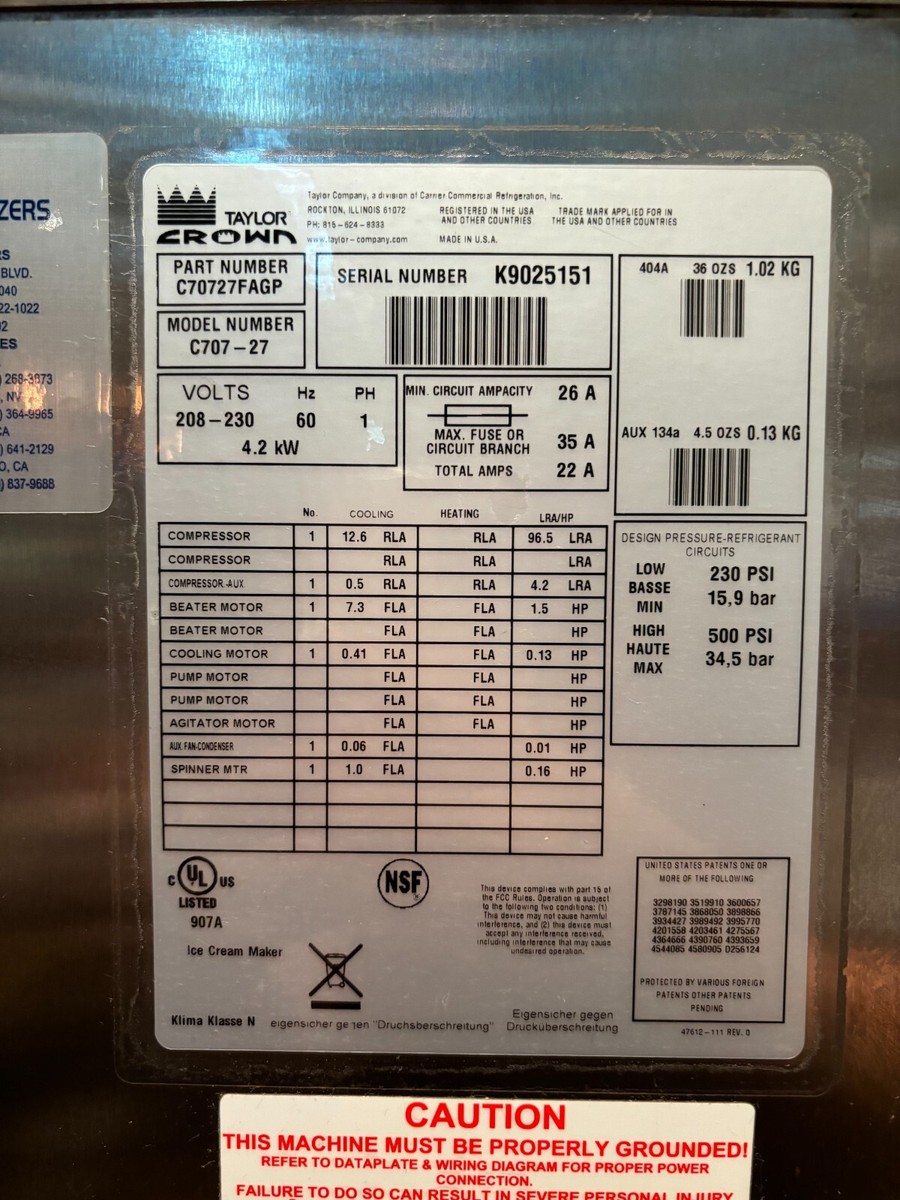 Taylor C707-27 Single Flavor Soft Serve Freezer with Sterling