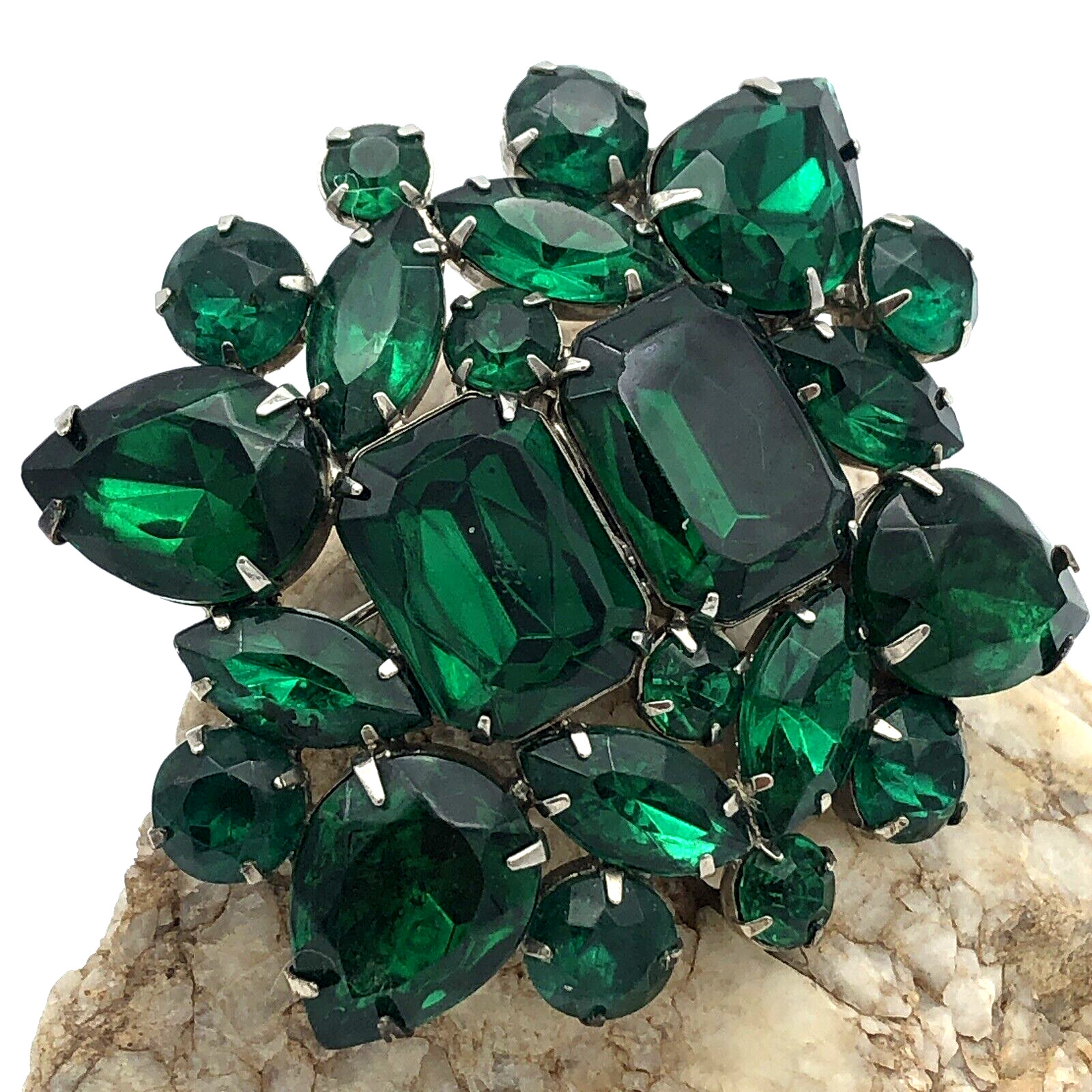 Green Rhinestone Statement Brooch Large Vintage - image 1