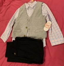 NEW Wonder Nation boys 4t Dressy Sets 3 Pieces Plaid Shirt,vest,Cotton Pant