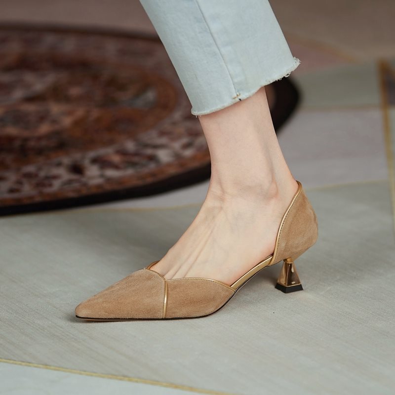 Women's Autumn Kitten Heels Pointed Toe Faux Suede Sandals Pumps Slip On  Comfy