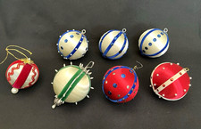 Lot of 7 Handcrafted Push Pin Bead Sequin Satin Ball Christmas Ornaments Vintage