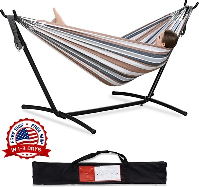 Hamaca Doble Con Soporte De Acero Que Ahorra Espacio Para Casa Patio Camping NEW