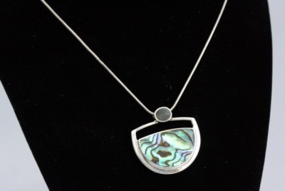 EINZIGARTIGE MODERNISTISCHE STERLINGSILBER ABALONE KETTE 14 GRAMM