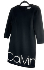 Calvin Klein Dress Womens 4 Little Black Logo Sheath 3/4" Sleeve