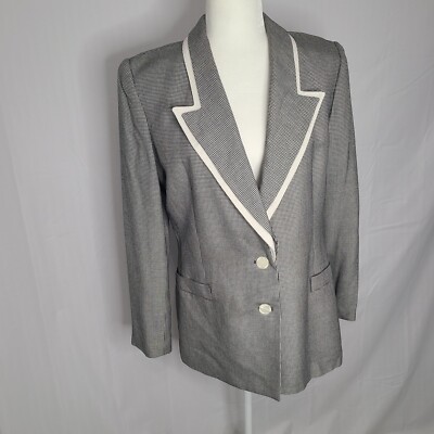 Kasper for ASL Womens Sz 6 Black White Houndstooth Blazer Career Lined VGUC