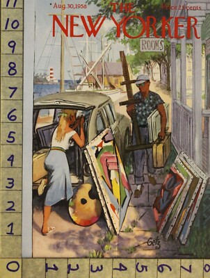 1958 NEW YORKER VINTAGE COVER GETZ ARTIST PAINT BOAT OCEAN LIGHTHOUSE NYI34