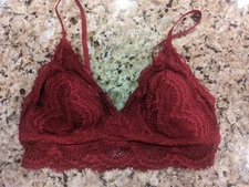 Gilly Hicks Women's Longline Lace Triangle Bralette Burgundy size S