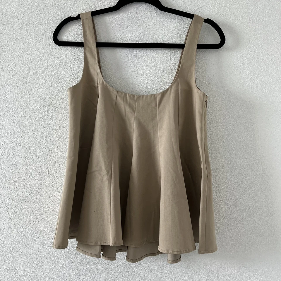 NWT Club Monaco Wide Neck Tank Cotton Blend Swing Blouse Beige Color Size S/P - Image 2 of 4