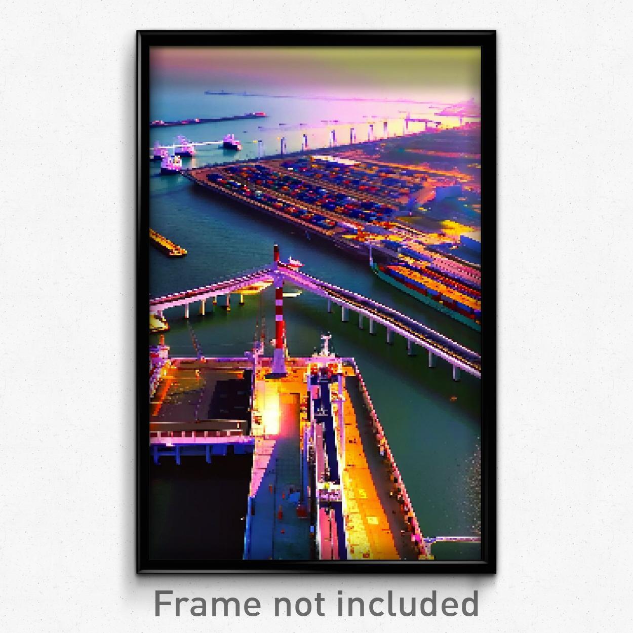 8 Bit Pixel Art Poster - Buzzing Port Psychedelic Trippy Video Game Print