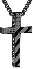 Cross Necklace for Men Boys American Flag Bible Verse Stainless Steel Pendant