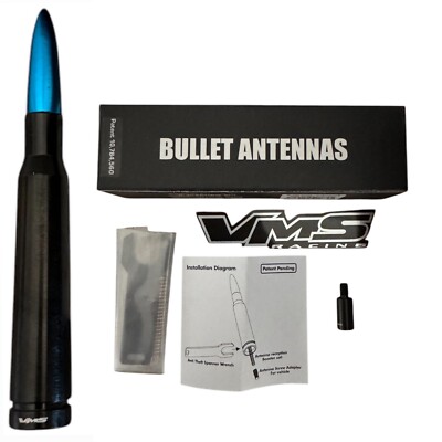 VMS Black Bullet Antenna with Blue Tip and Adapter for Silverado 2007 and Newer