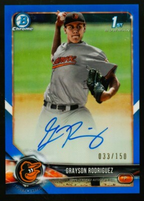 2018 Bowman Chrome Grayson Rodriguez Blue Refractor Rookie Card RC Auto /150 MLB