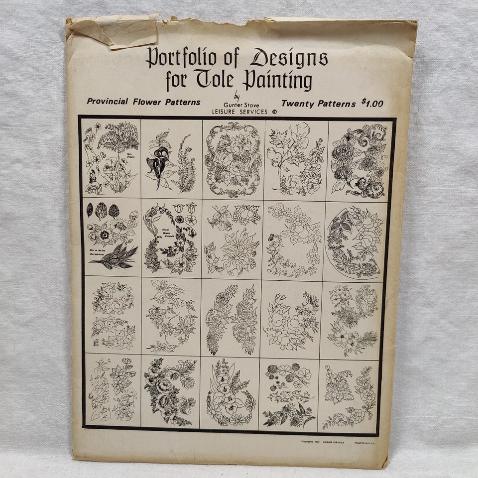 Rare 1940s Portfolio of Designs for Tole Painting 20 PROVINCIAL FLOWER PATTERNS - Image 3 of 4