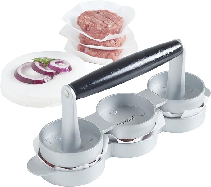Vonshef Triple Mini Burger Press Maker Non Stick Aluminium Beef Patty Meat BBQ