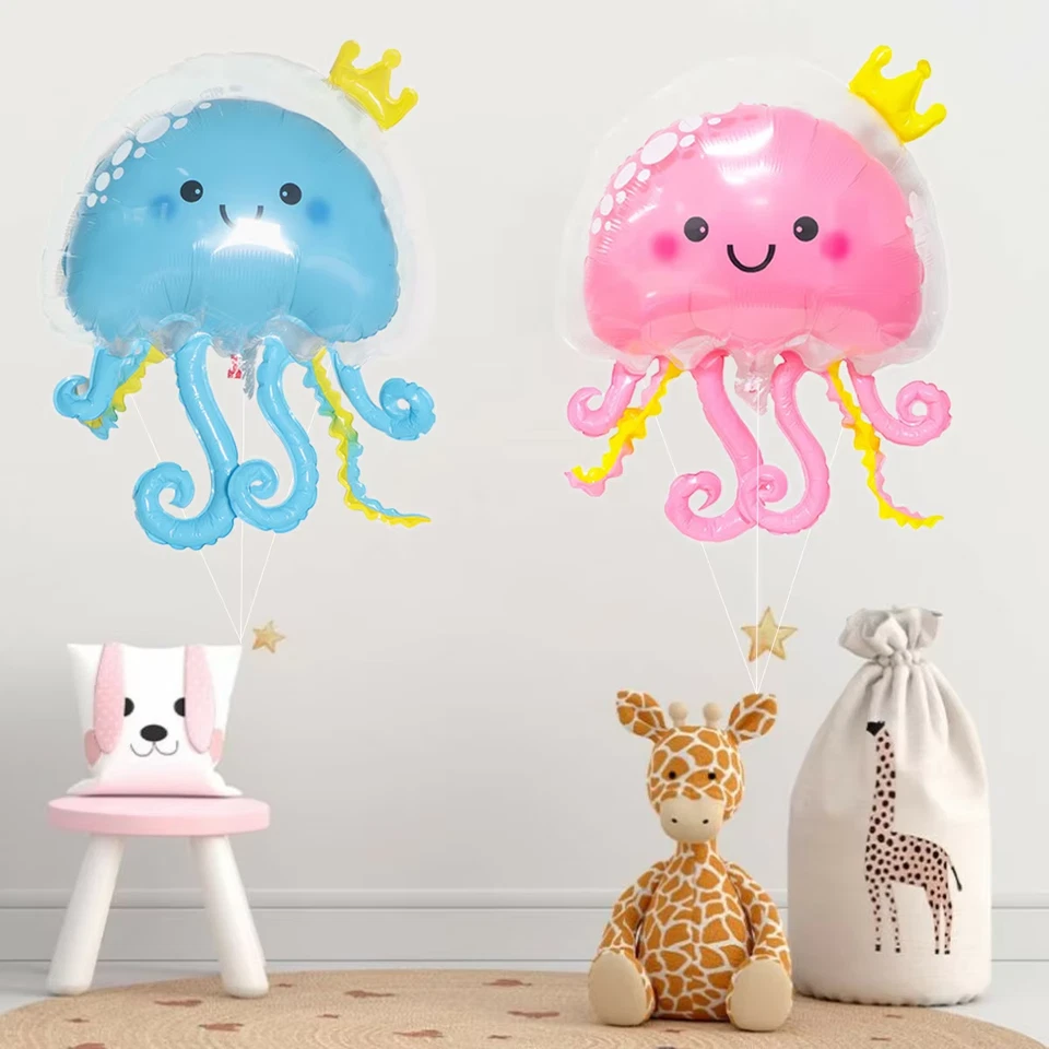 Globos de doble burbuja con forma de medusa decoración de cumpleaños animal marino para niños Foto 4 de 4