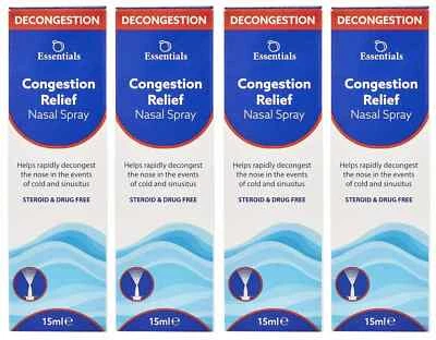 Essentials Saline Nasal Spray 15ml Each – Congestion & Blocked Nose Relief x 4