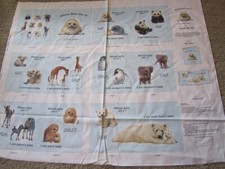 White Baby Animal Whose Baby Am I Cotton Fabric Book Panel