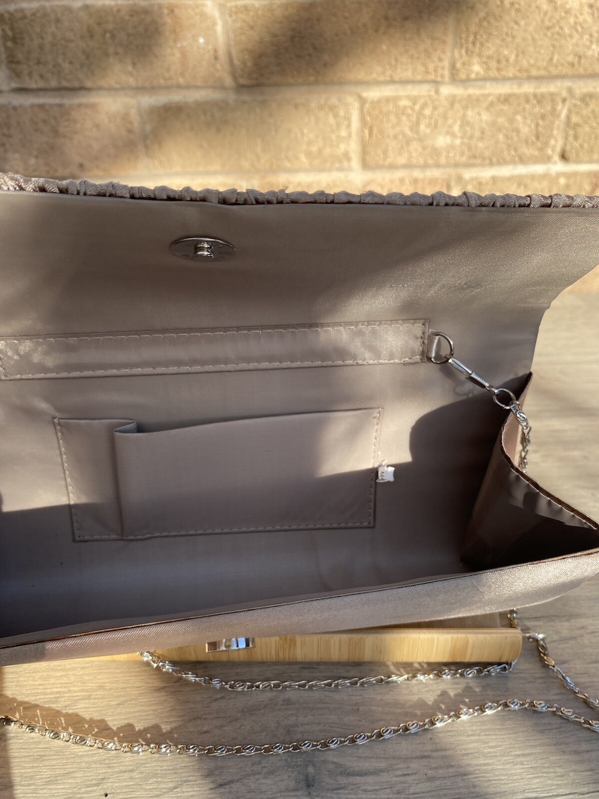 Gold Medium Rectangular Pleated Satin Fabric Occa… - image 9