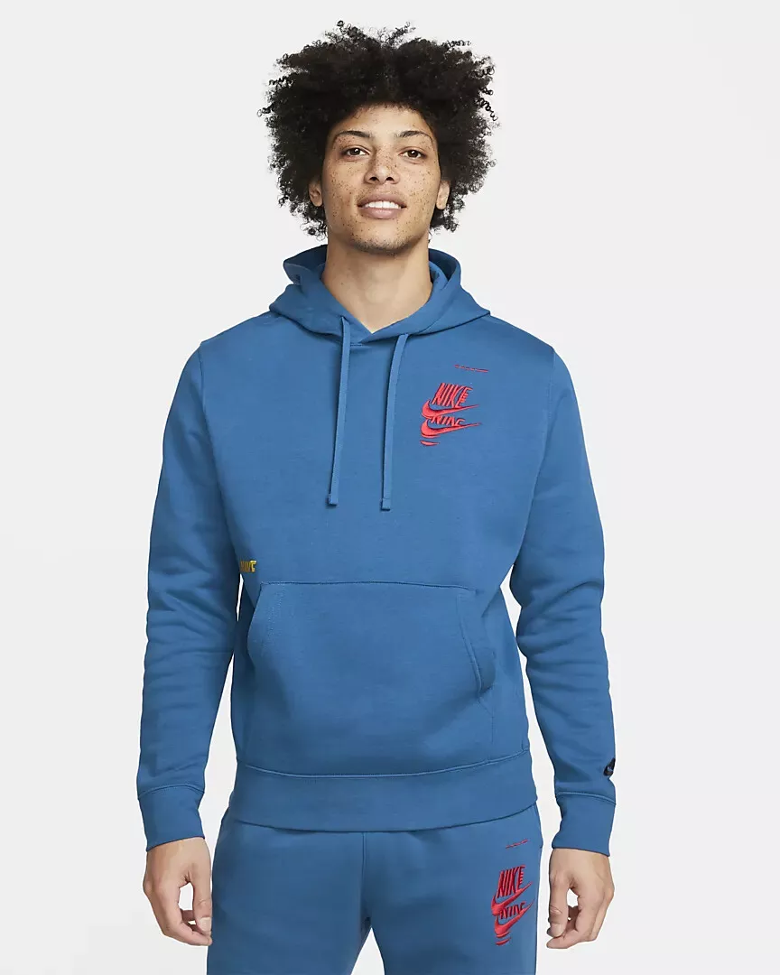 Men\'s L Nike Sportswear Sport Essentials+ Fleece Pullover Hoodie DM6873-407  Blue | eBay