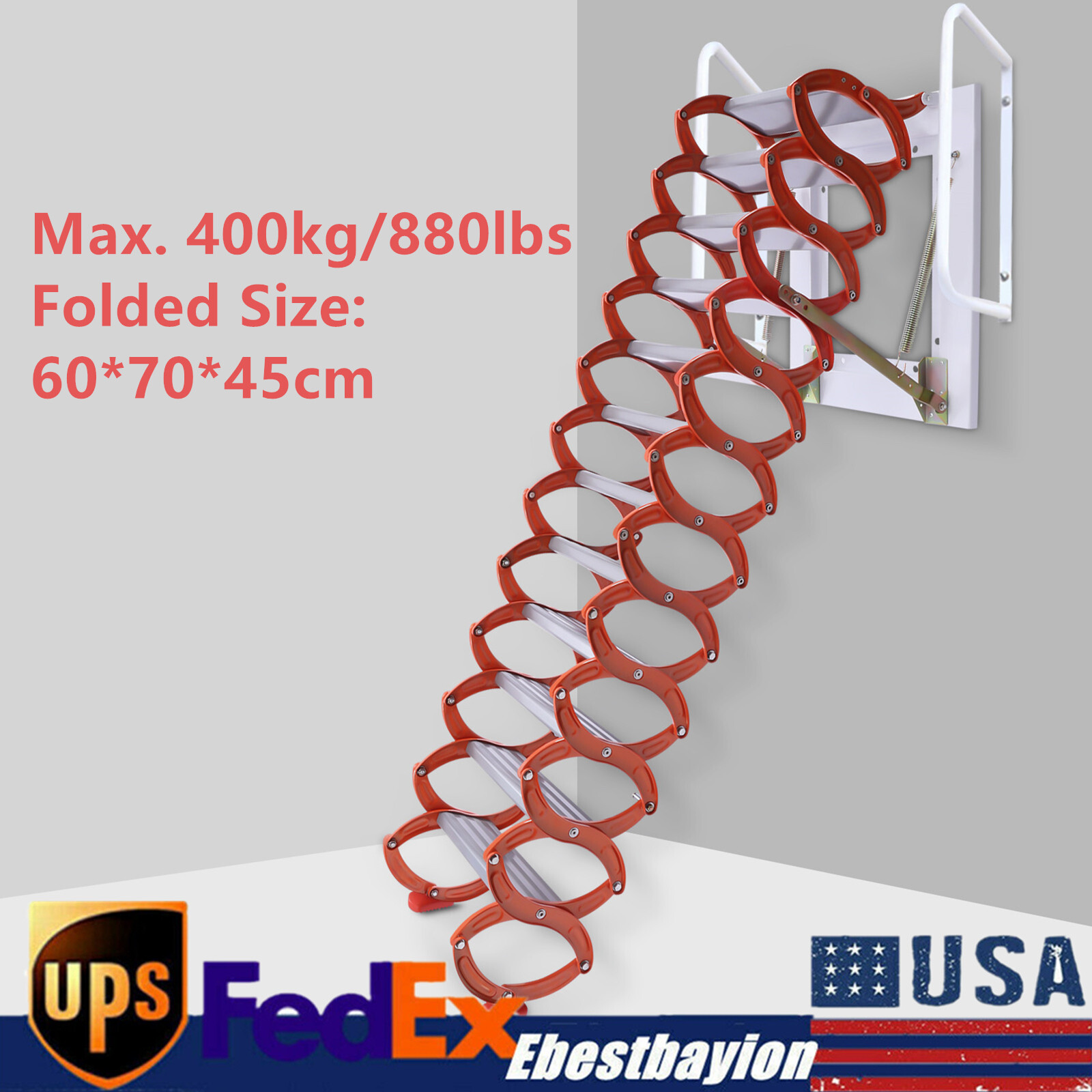 10.17ft Wall Mounted Folding Attic Ladder with 12 Steps for Loft Access