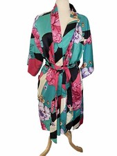 Stunning NATORI Satin Wrap Kimono Robe Large Floral Sz. M
