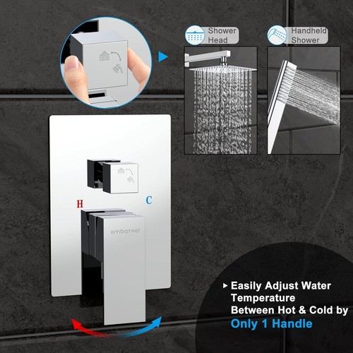 Bathroom Shower Faucet Set Luxury Rainfall Shower Head Combo System Mixer Valve - Picture 190 of 332