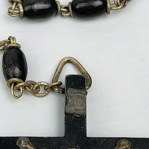 Vintage Rosary Black Beads and Cross Made in Italy INRI 18 Inch - Picture 4 of 13